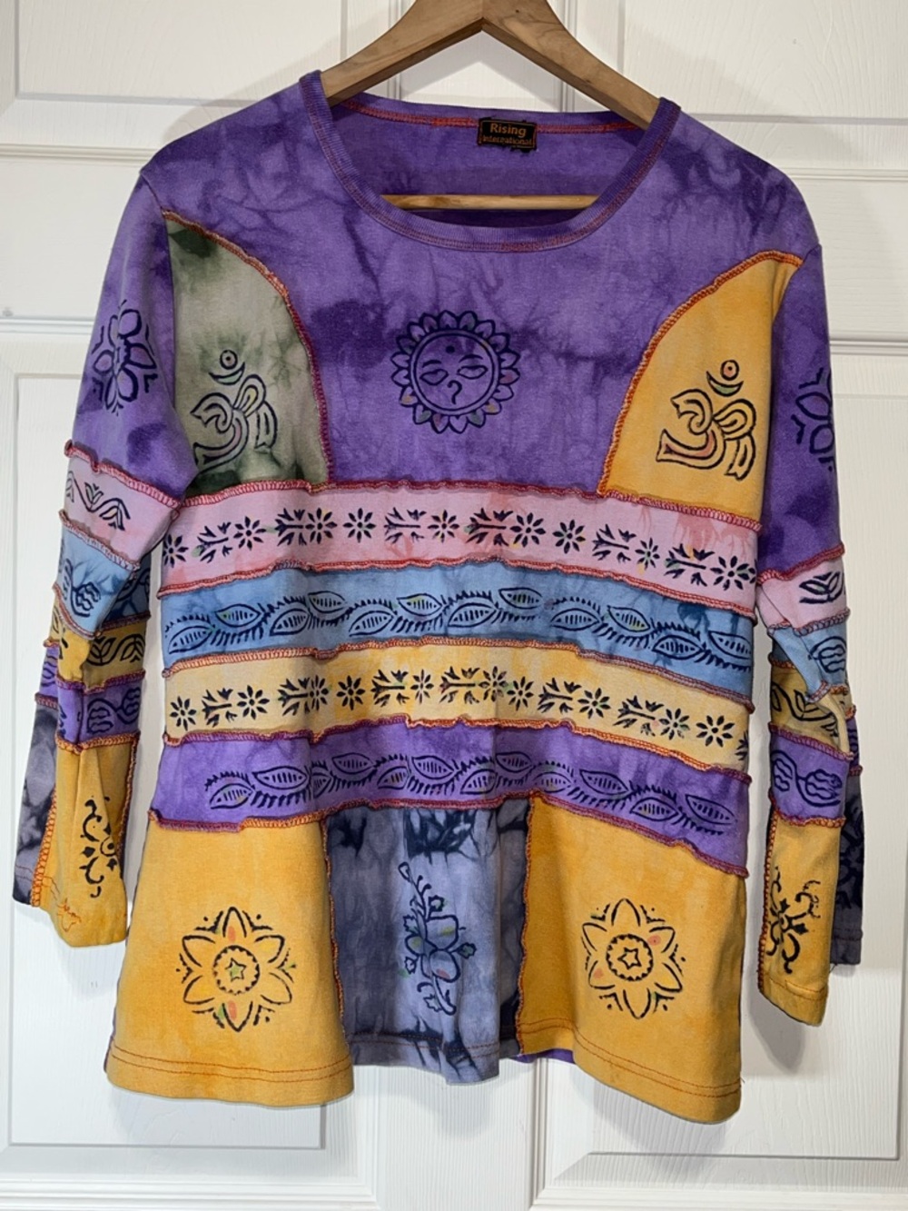 Rising International Purple, Yellow & Blue Patchwork Boho Tee